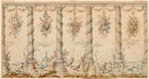 Tegning, projekt til billedtæppe dedikeret til livet på landet, 1780-95 af Jean Baptiste Marie Huet