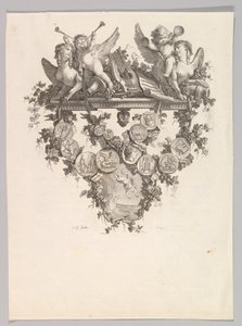 Vignette med sfinxer og putti, 1779. af Jean Baptiste Marie Huet