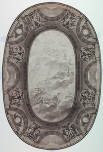 Tegning, Projekt til den malede udsmykning af loftet i en sal (malet ovalt loft), 1761 af Jean Baptiste Marie Pierre