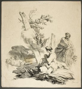 Den hellige familie med engle af Jean Baptiste Marie Pierre