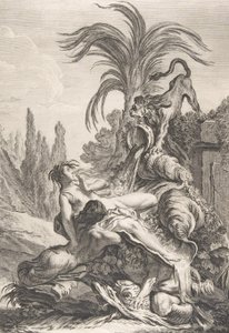 The Frightened Naiad En pjusket Naiad viger af forskrækkelse ved synet af en løve, ca. 1740., af Jean Baptiste Marie Pierre