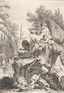 Den siddende nymfe En fontæne med en najade siddende på en konkylie, ca. 1740. af Jean Baptiste Marie Pierre