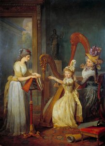 Stephanie Felicite Ducrest de Saint-Aubin, grevinde af Genlis (kaldet Madame de Genlis) (1746-1830) holder et harpeforedrag for børn af hertugen af Orleans på slottet Saint Leu Maleri af Jean Baptiste Mauzaisse (1784-1844) 19. århundrede søn. 2,4
