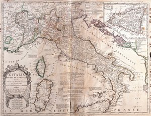 Kort over Italien, med Korsika, Sardinien og Sicilien (gravering