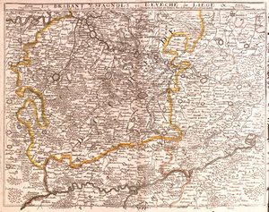Kort over Spansk Brabant (flamsk og vallonsk Brabant) og bispedømmet Liège (Belgien) (gravering af Jean Baptiste Nolin