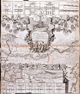 Kort over Canal du Midi med dens akvædukter (gravering af Jean Baptiste Nolin
