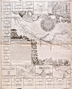 Kort over Canal du Midi med dens akvædukter (gravering af Jean Baptiste Nolin
