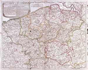 Kort over Flandern amt (det nuværende Belgiens vestlige og østlige Flandern) (Gravering