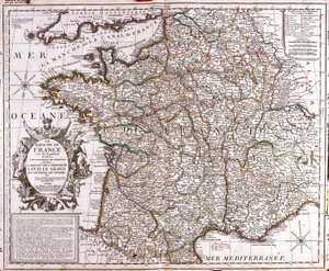 Kort over kongeriget Frankrig (gravering af Jean Baptiste Nolin