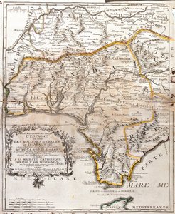 Kort over kongerigerne Granada og Andalusien (Spanien) (Gravering af Jean Baptiste Nolin