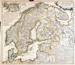 Kort over kongerigerne Norge, Sverige og Danmark (gravering af Jean Baptiste Nolin