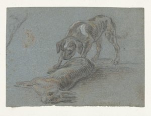 Hund med en skudt hare af Jean Baptiste Oudry (possibly)