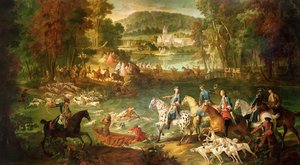 Jagt ved Saint-Jean-dammen i Compiegne-skoven før 1734 af Jean Baptiste Oudry