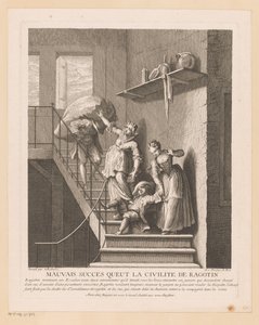 Ragotin mødte to damer i en fælde Dårlig succes, som Ragotins høflighed havde (titel på objekt) Scener fra Roman Comique van Scarron (serietitel) af Jean Baptiste Oudry
