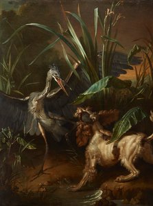 Vandspaniel konfronterer en hejre af Jean Baptiste Oudry