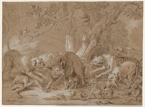 Vild so og hendes unge angrebet af hunde, 1748. af Jean Baptiste Oudry