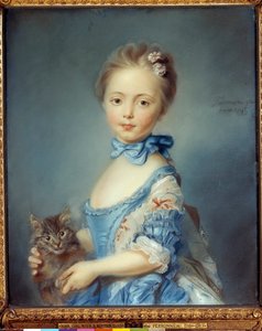 Portræt af den unge pige med en kat Pastelmaleri af Jean-Baptiste Perroneau (Jean Baptiste Perronneau) (1715-1783)
