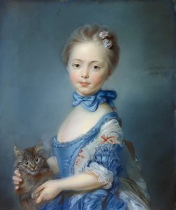 Portræt af den unge pige med en kat” Pastelmaleri af Jean-Baptiste Perroneau (Jean Baptiste Perronneau) (1715-1783)