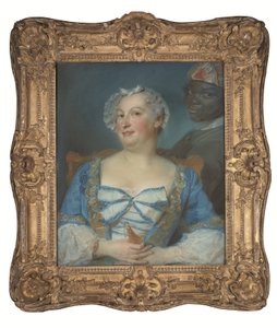Portræt af en kvinde i blå kjole og hendes sorte tjener af Jean Baptiste Perronneau
