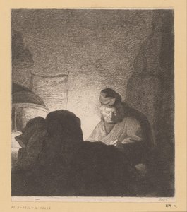Mand skriver i lyset af en lampe af Jean Baptiste Pierre Lebrun (attributed to)