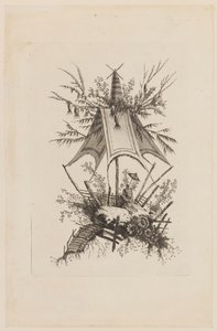 Figur under telt, fra "Samling af kinesiske telte" af Jean Baptiste Pillement