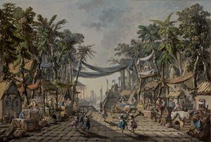 Markedsscene i en imaginær orientalsk havn, ca. 1764 (olie på lærred) af Jean Baptiste Pillement