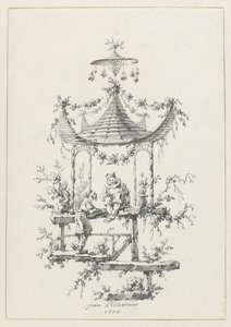Ornamental sammensætning i chinoiserie stil Ornamentale designs i chinoiserie-stil til Deuxième Cahier de six Baraques Chinoises (serietitel) af Jean Baptiste Pillement