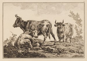 Plade 3, fra "Notebook of Six Sheets of Oxen and Cows" af Jean Baptiste Pillement