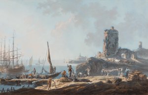 Havnescene i roligt vejr af Jean Baptiste Pillement