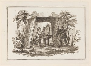 Kvinder ser i spejlet, fra "Ny notesbog med seks ark med forskellige historiske kinesiske emner" af Jean Baptiste Pillement