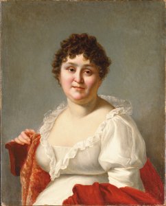 Portræt af Madame Regnault, brystlængde, i hvid kjole og persimmon sjal (olie på lærred) af Jean Baptiste Regnault