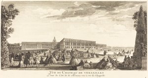 Udsigt over slottet i Versailles taget fra siden af ​​terrassen overfor kapellet