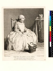 Lille pige med sin frokost (La Petite Fille aux Cerises) graveret af Charles Nicolas Cochin I (1688-1754) 1738 (ætsning og gravering) af Jean Baptiste Simeon (after) Chardin