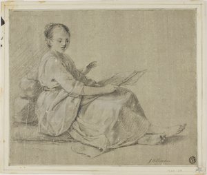 Barfodet kvinde sidder på jorden af Jean-Baptiste Simeon Chardin