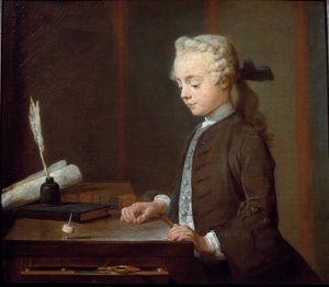Dreng med en snurretop (eller et barn med en teetotum) - olie på lærred af Jean Baptiste Simeon Chardin