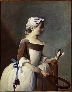 Pige med ketsjer og fjerbold (olie på lærred, ca. 1737) af Jean Baptiste Simeon Chardin