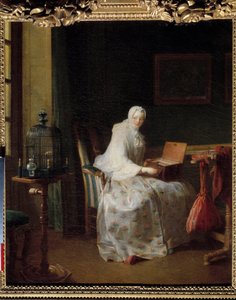 La serinette ou dame variant ses forlystelser Maleri af Jean Baptiste Simeon Chardin (1699-1779) 1700-tallet søn. 0,50 x 0,43 m af Jean Baptiste Simeon Chardin
