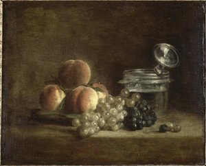 Ferskner og druer. af Jean Baptiste Simeon Chardin
