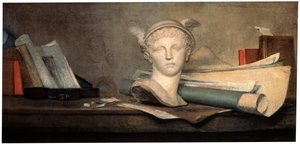 Stilleben med kunstens attributter, 1700-tallet. af Jean Baptiste Simeon Chardin