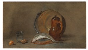 Stilleben med fisk og en kobbergryde af Jean Baptiste Simeon Chardin