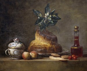 Stilleben med brioche af Jean Baptiste Simeon Chardin
