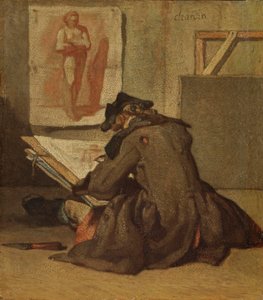 Young Student Tegning (olie på eg) af Jean Baptiste Simeon Chardin