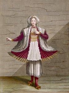En pige fra Naxos, planche 71 fra "Collection of One Hundred Prints Representing the Different Nations of the Levant" af Charles de Ferriol, graveret af Gerard Scotin (1671-1716), 1707-08 (farvet gravering). af Jean Baptiste Vanmour