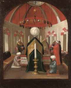 Et tyrkisk mausoleum med figurer ved en sultans grav af Jean Baptiste Vanmour