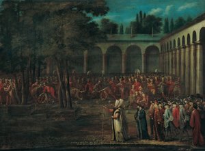 Ambassadørdelegationen, der passerer gennem den anden gård i Topkapı -paladset af Jean Baptiste Vanmour