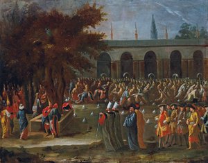Den hollandske ambassadør med hans følge bliver modtaget af Sultan Ahmed III i Topkapi-paladset, Istanbul af Jean Baptiste Vanmour