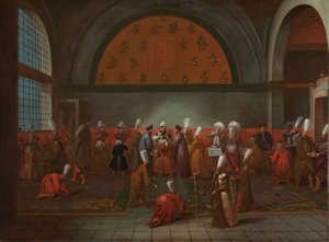 Måltidet til ære for ambassadør Cornelis Calkoen Måltidet overrakt til ambassadør Cornelis Calkoen af storvesiren i navnet af sultan Ahmed III, 14. september 1727 af Jean Baptiste Vanmour