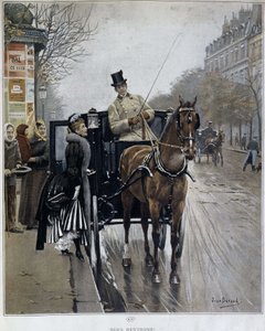 Elegant kvinde i en vogn i Paris: "We returnees" - illustration af Jean BERAUD (1849 - 1935), slutningen af det 19. århundrede. af Jean Beraud