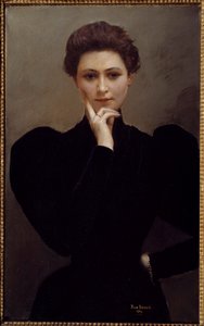 Meditation A pensive young woman dressed in fashion Belle Epoque. Painting by Jean Berauddani af Jean Beraud