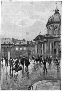Parisisk scene i det 19. århundrede: venstre bred med Institut de France. Stik af Florian fra Berauds maleri. Slutningen af det 19. århundrede. I "" Verdens hovedstæder: Paris""". af Jean Beraud